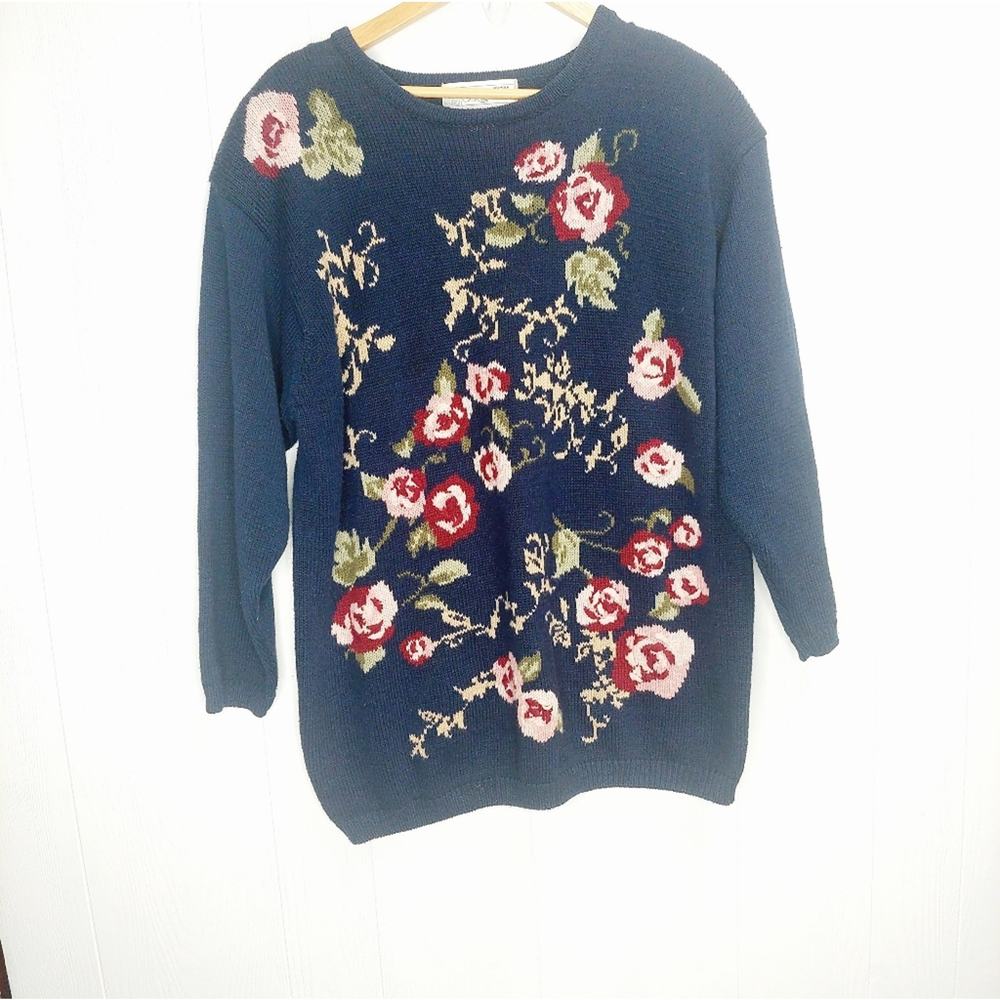 Cottagecore Cross Stitch Sweater Chrysantheme Women